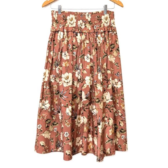 ANTONIO MELANI Dresses & Skirts - Antonio Melani M Dusty Rose Floral Smocked Midi Skirt Cottagecore Boho Feminine